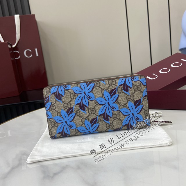 Gucci專櫃古馳2025早秋系列最新款花卉印花男女款拉鏈長錢包錢夾 jh2688型號：841150